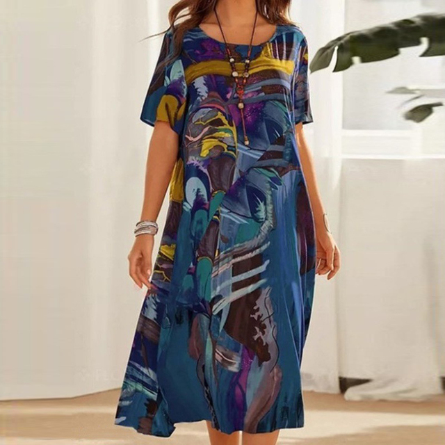 Emmanuelle | Vestido Midi de Manga Corta hasta la Pantorrilla para Mujeres
