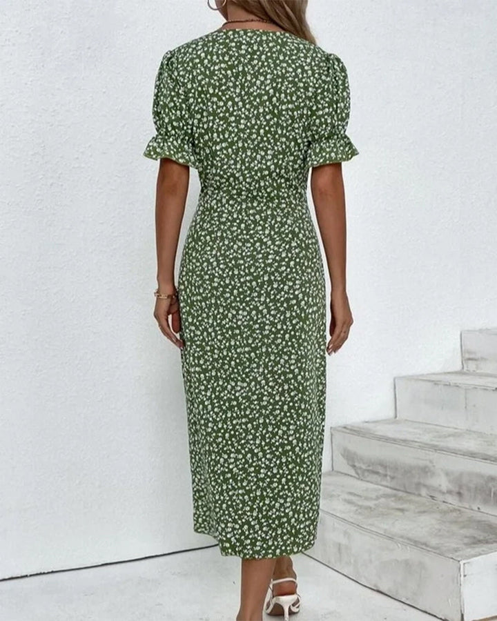 Khalee | Vestido Midi Envoltura de Manga Corta para Mujeres