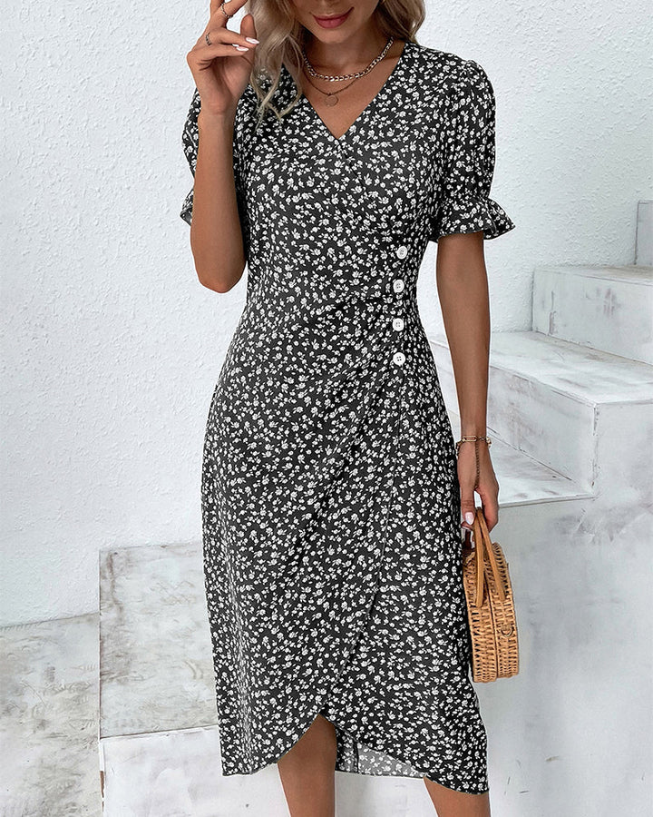Khalee | Vestido Midi Envoltura de Manga Corta para Mujeres