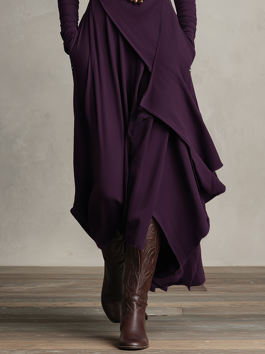 Natalia Maxivestido Asimétrico de Punto con Cuello Alto