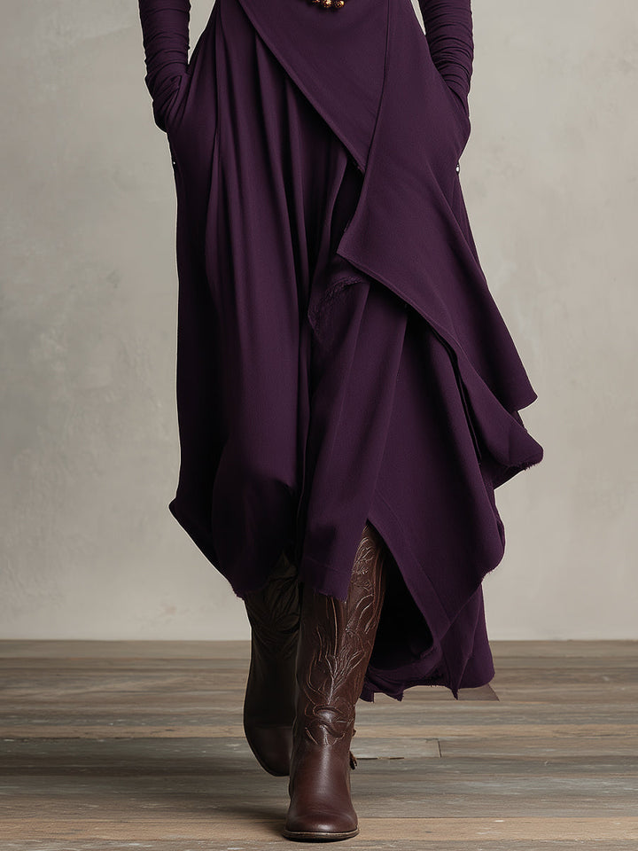 Natalia Maxivestido Asimétrico de Punto con Cuello Alto