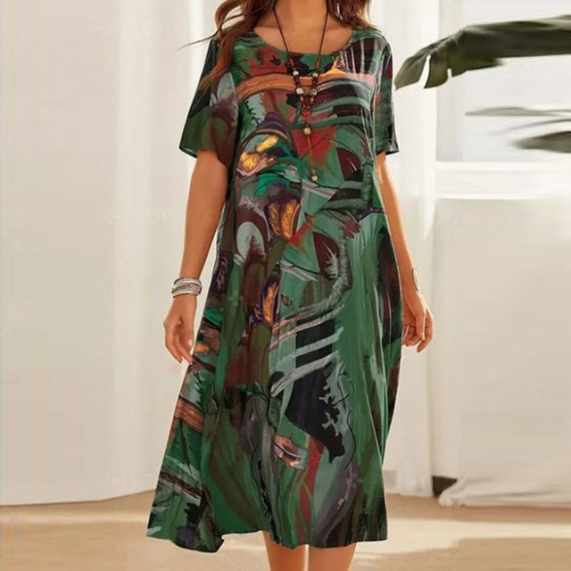 Emmanuelle | Vestido Midi de Manga Corta hasta la Pantorrilla para Mujeres