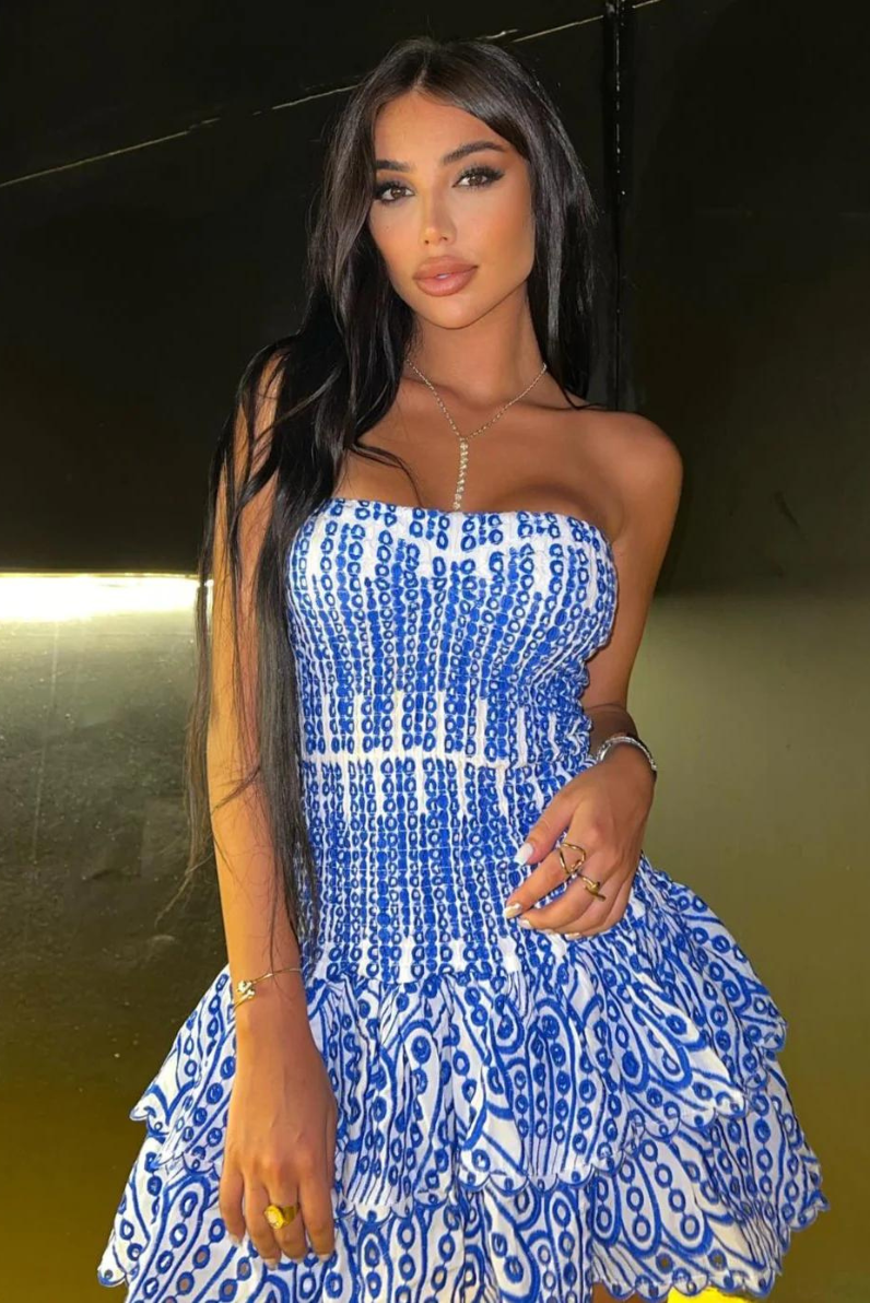 Vestido mini fruncido sin tirantes para mujer con falda escalonada con volantes
