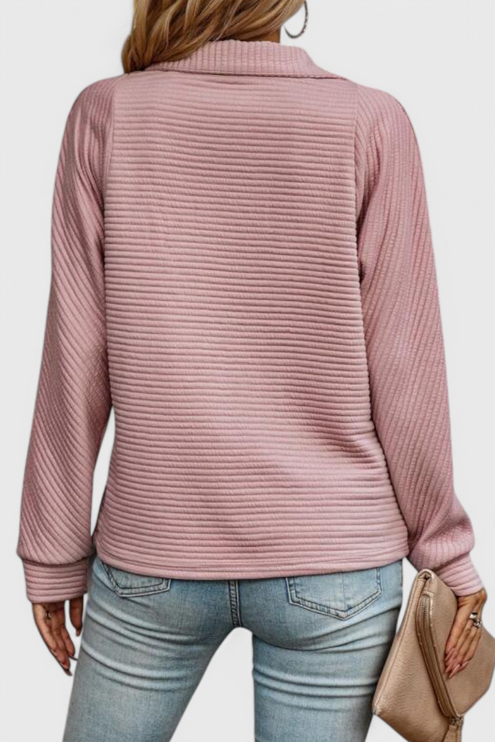 Helene Jersey de Cuello en V con Cremallera y Manga Larga