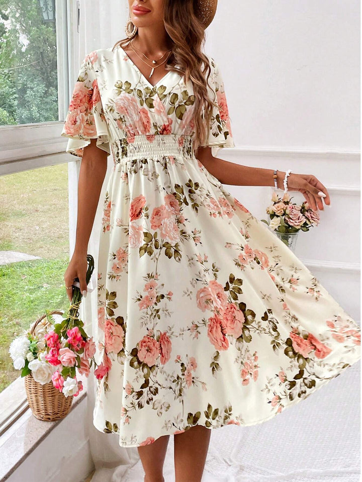 Kerensa | Vestido Midi Floral de Cuello en V para Mujeres