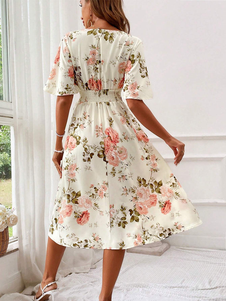 Kerensa | Vestido Midi Floral de Cuello en V para Mujeres