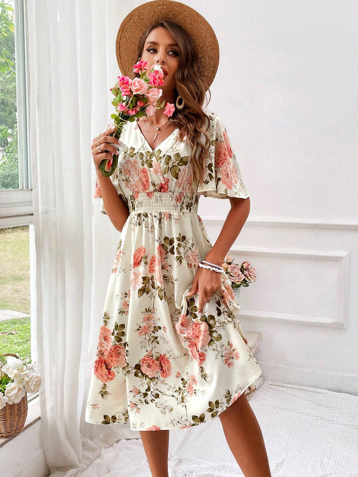 Kerensa | Vestido Midi Floral de Cuello en V para Mujeres