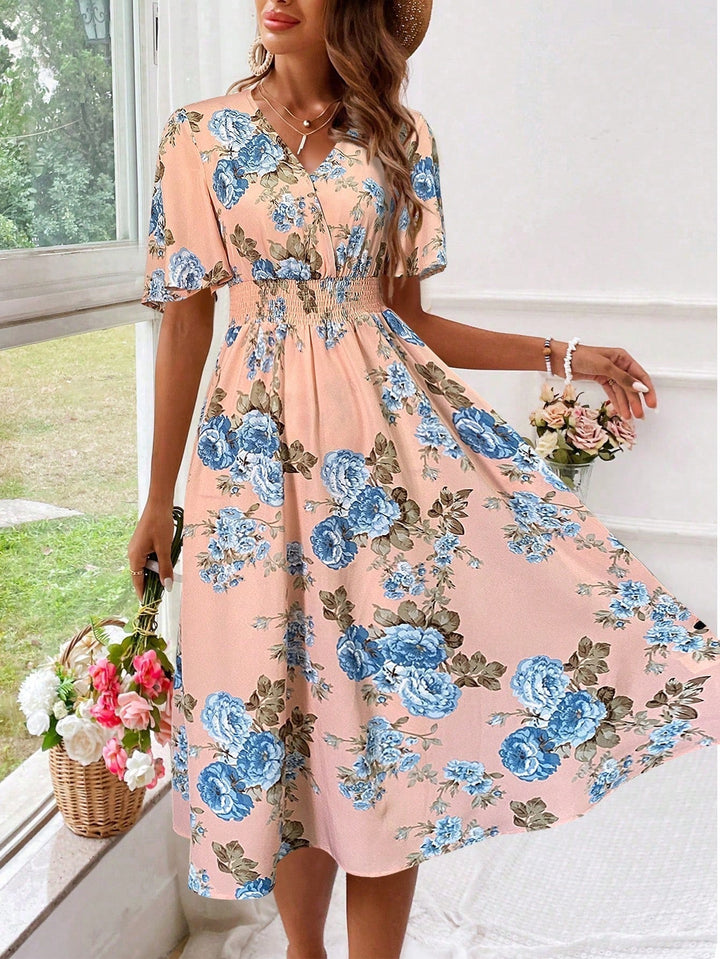 Kerensa | Vestido Midi Floral de Cuello en V para Mujeres