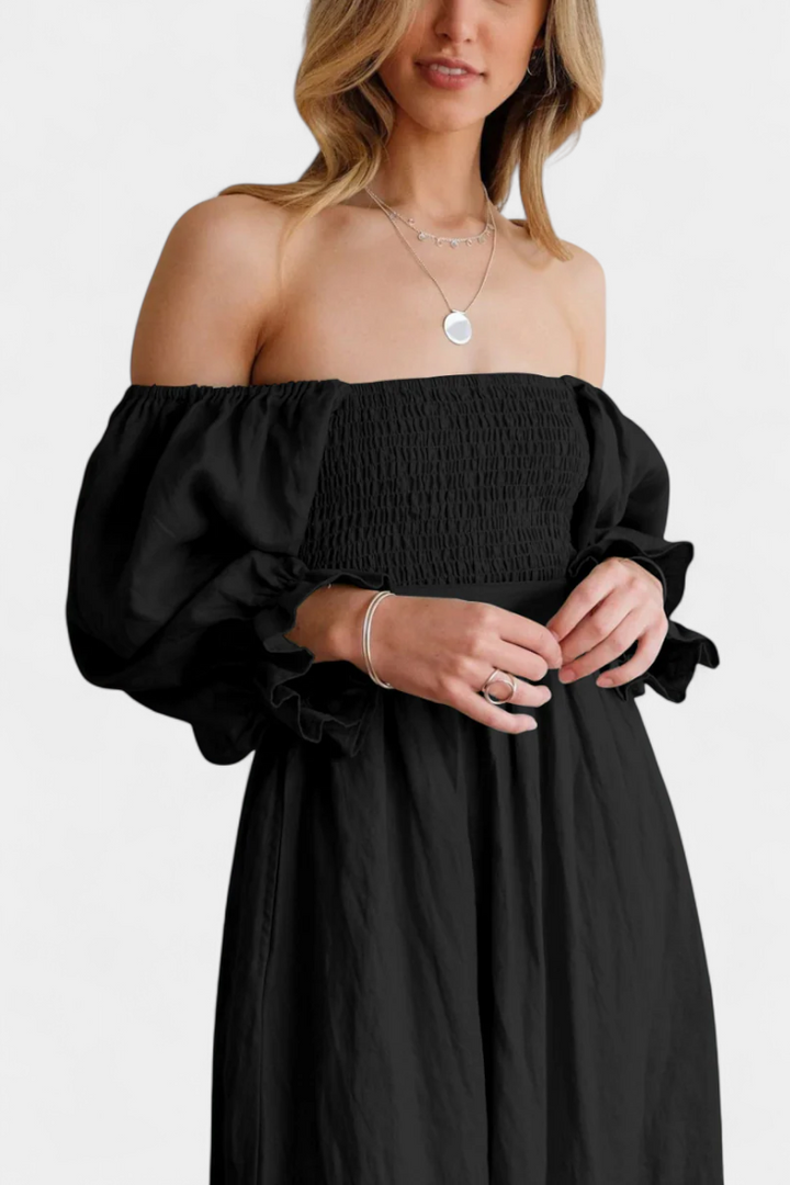 Petra Vestido de Dos Niveles con Cuerpo Fruncido y Mangas Abullonadas