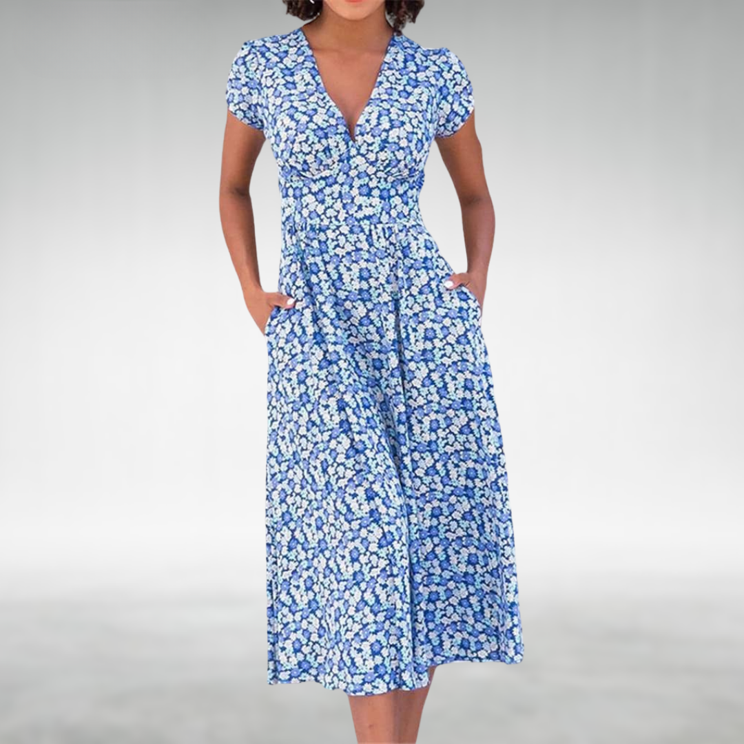 Lila | Vestido Midi Floral de Cuello en V para Mujeres