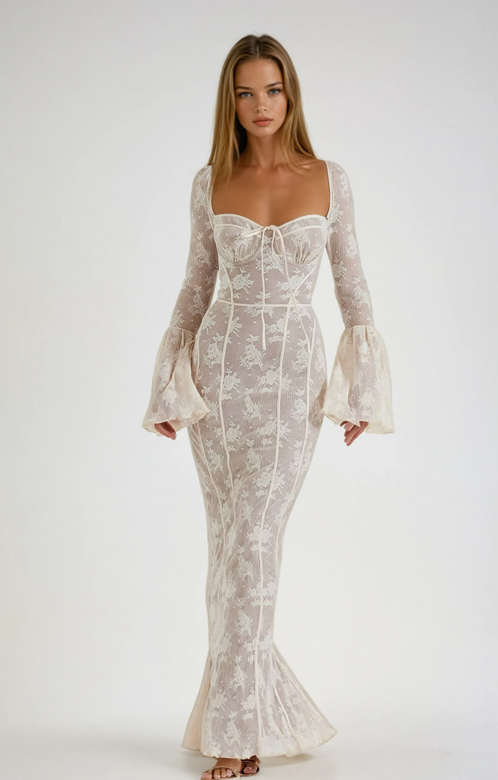 Elegante Vestido Maxi de Encaje de Verano con Cuerpo de Corsé