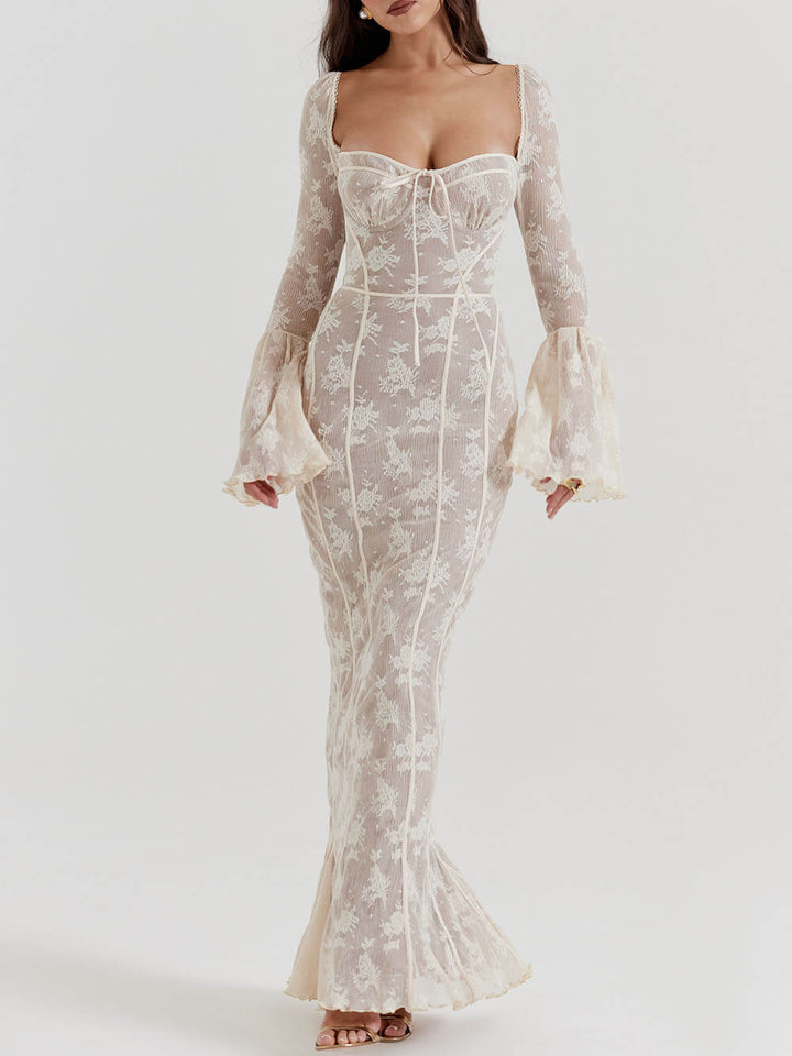 Elegante Vestido Maxi de Encaje de Verano con Cuerpo de Corsé