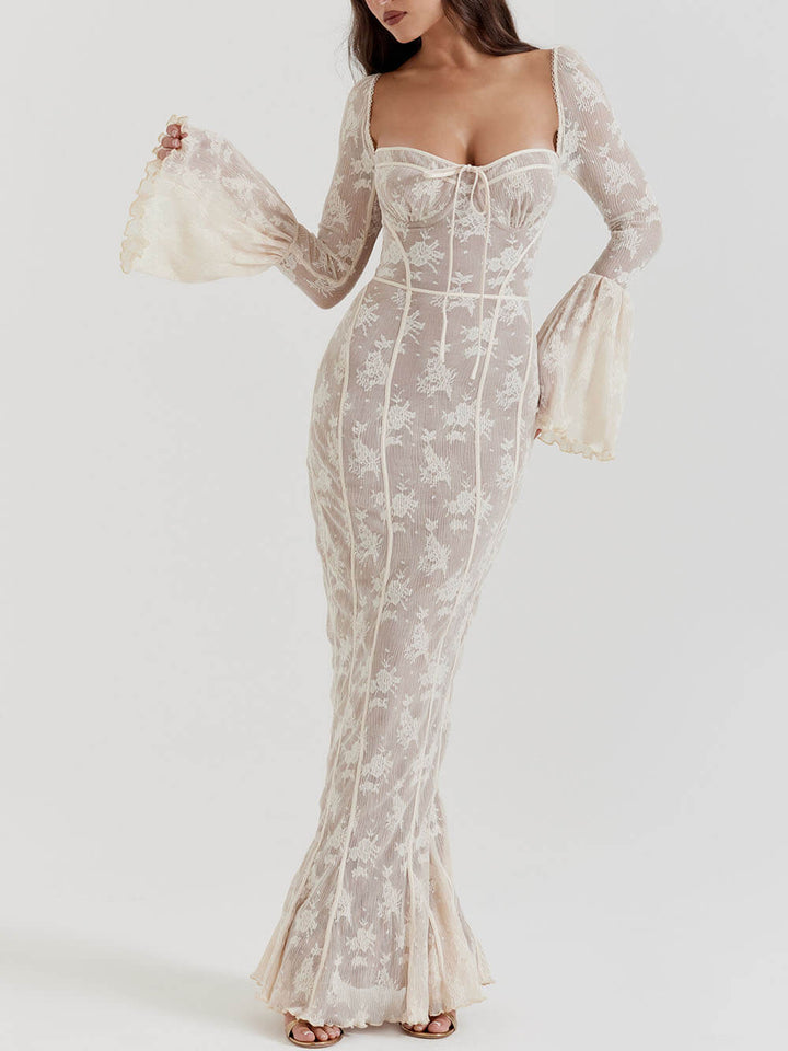 Elegante Vestido Maxi de Encaje de Verano con Cuerpo de Corsé