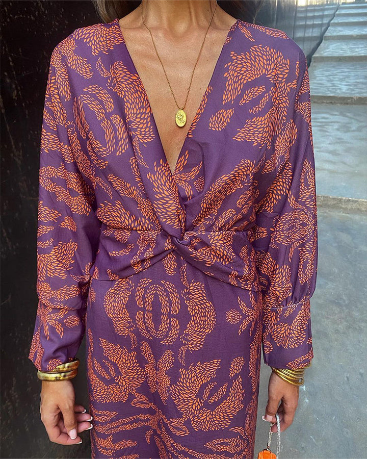 Ely | Vestido Midi de Cuello en V Profundo para Mujeres