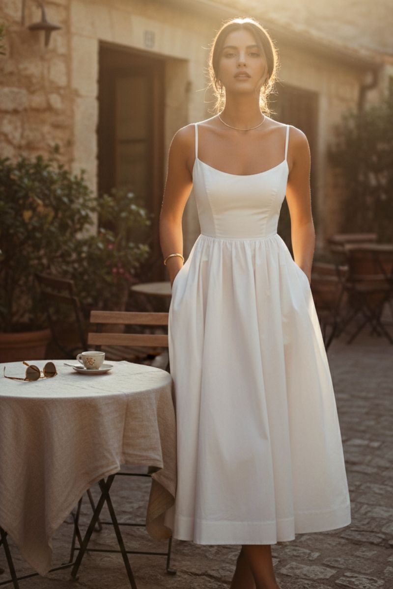 Mandy | Vestido de Cóctel Midi Sin Mangas para Mujeres