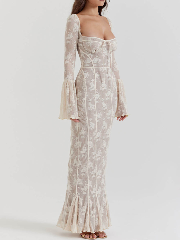 Elegante Vestido Maxi de Encaje de Verano con Cuerpo de Corsé