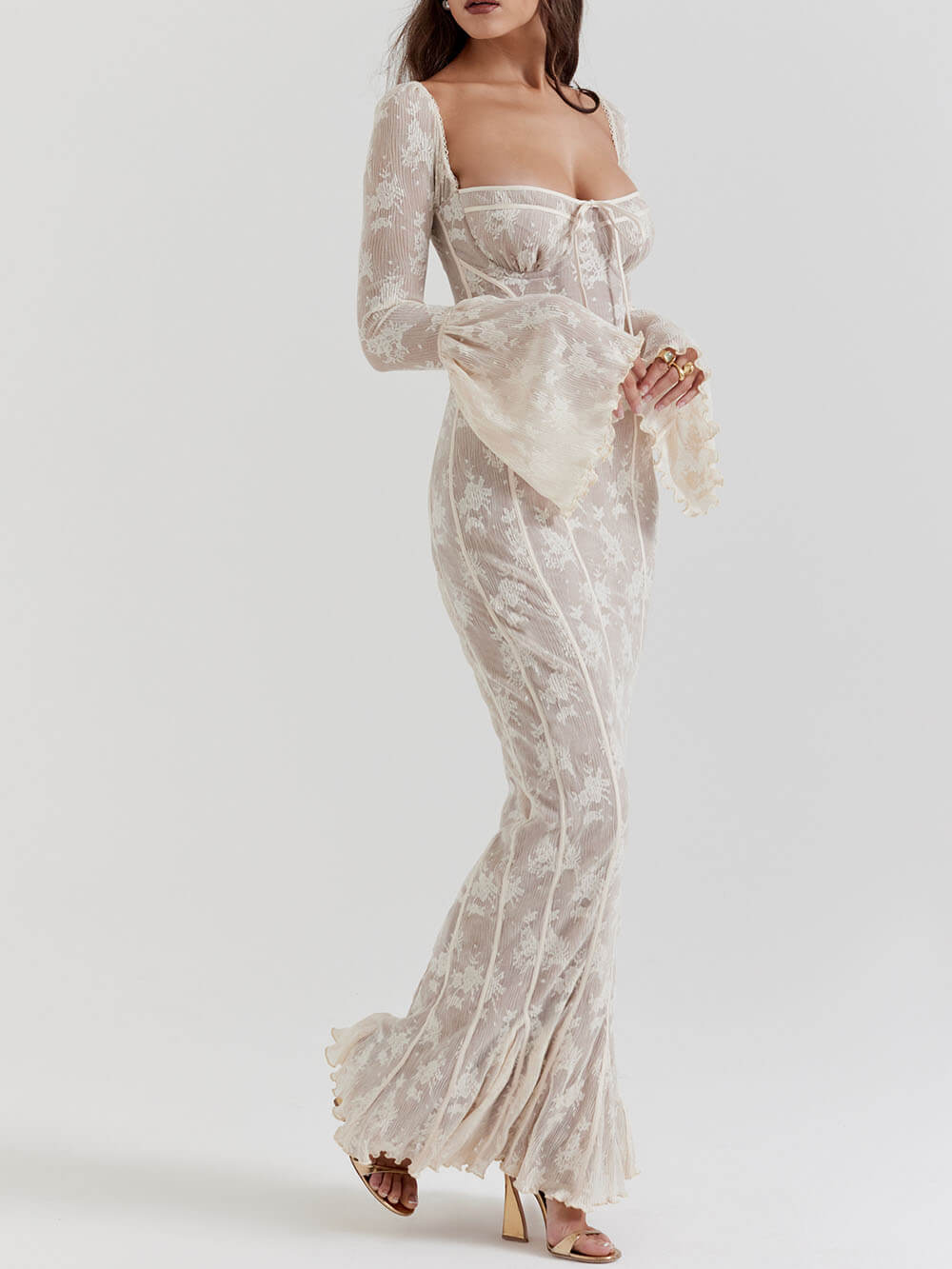 Elegante Vestido Maxi de Encaje de Verano con Cuerpo de Corsé