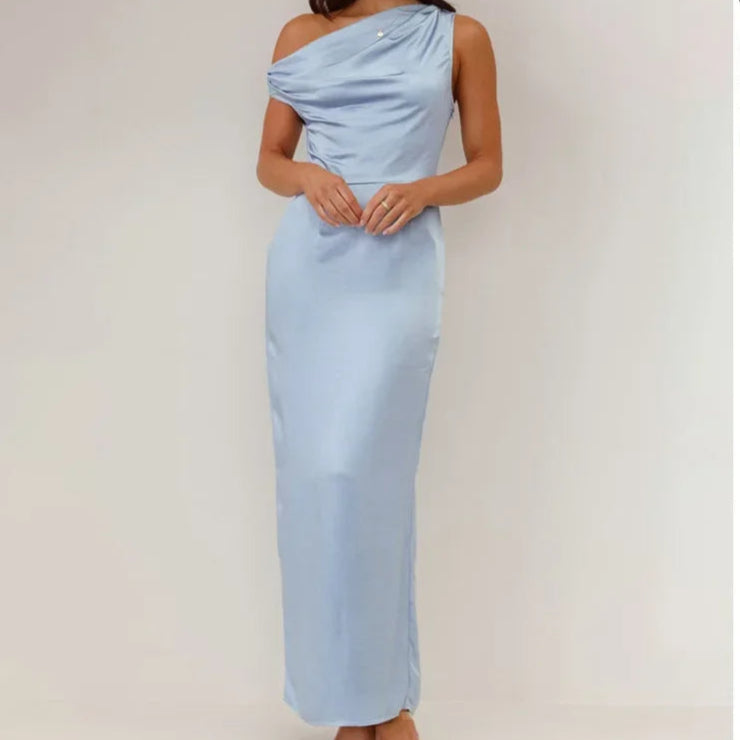 Vestido Maxi de Invitada de Boda de Satén Drapado Coralie