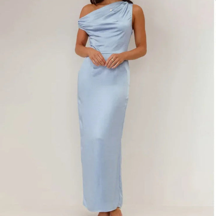 Vestido Maxi de Invitada de Boda de Satén Drapado Coralie