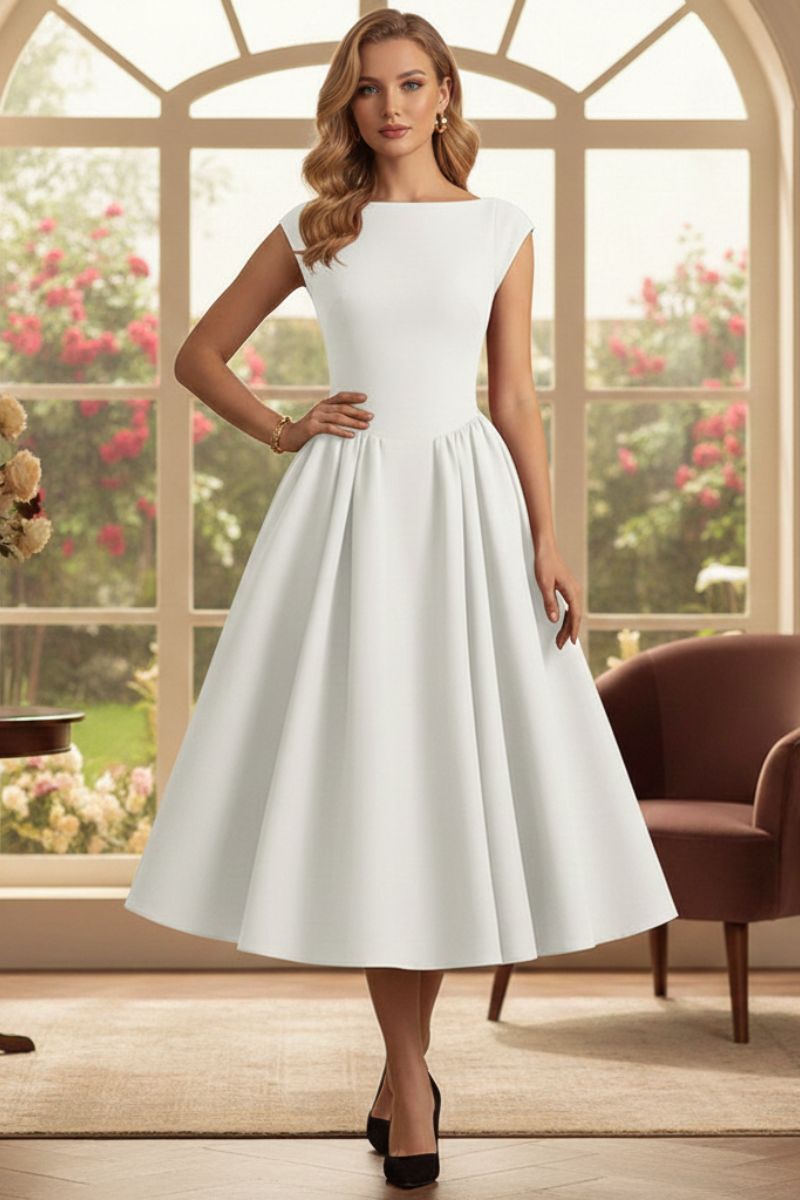 Lexi | Vestido Midi de Cóctel Sin Mangas con Escote Barco para Mujeres