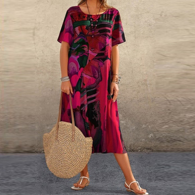 Emmanuelle | Vestido Midi de Manga Corta hasta la Pantorrilla para Mujeres