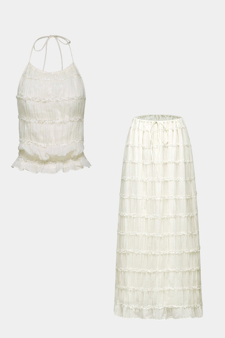 Eugenie Conjunto a Juego con Top Plisado y Falda