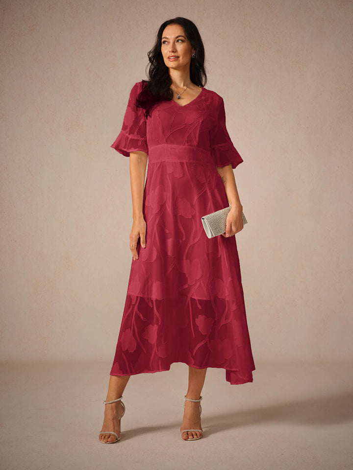 Aishana | Vestido Midi Floral de Manga Corta para Mujeres
