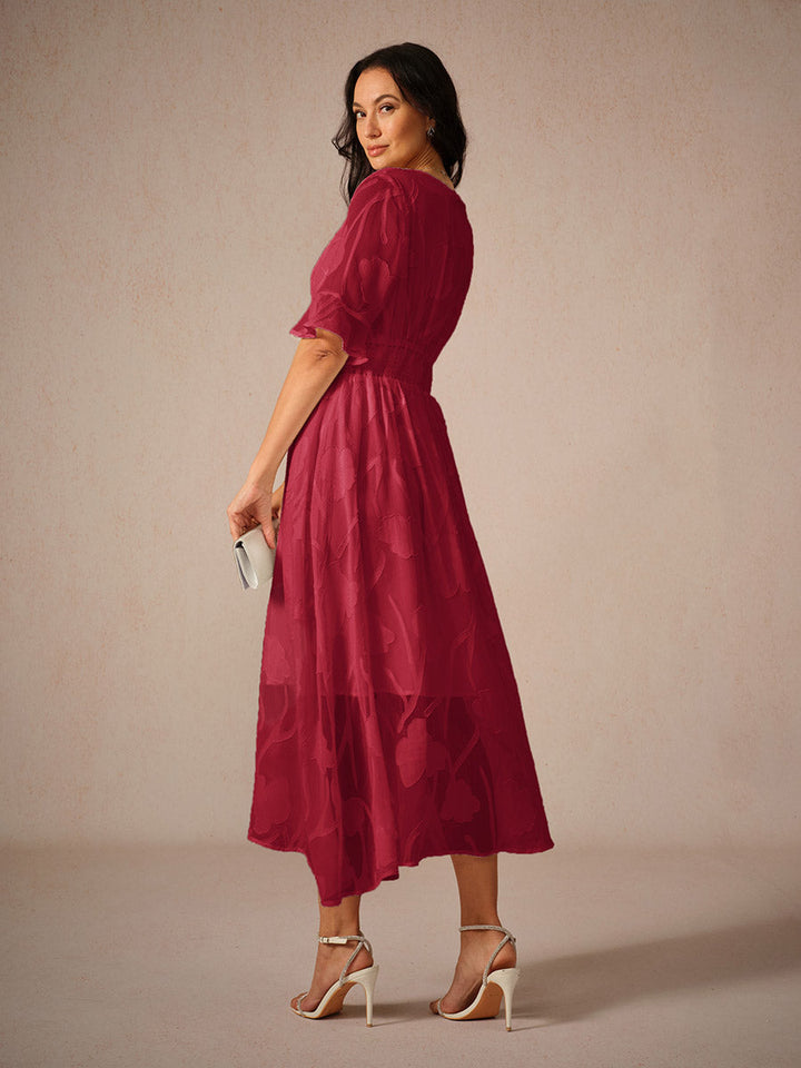 Aishana | Vestido Midi Floral de Manga Corta para Mujeres