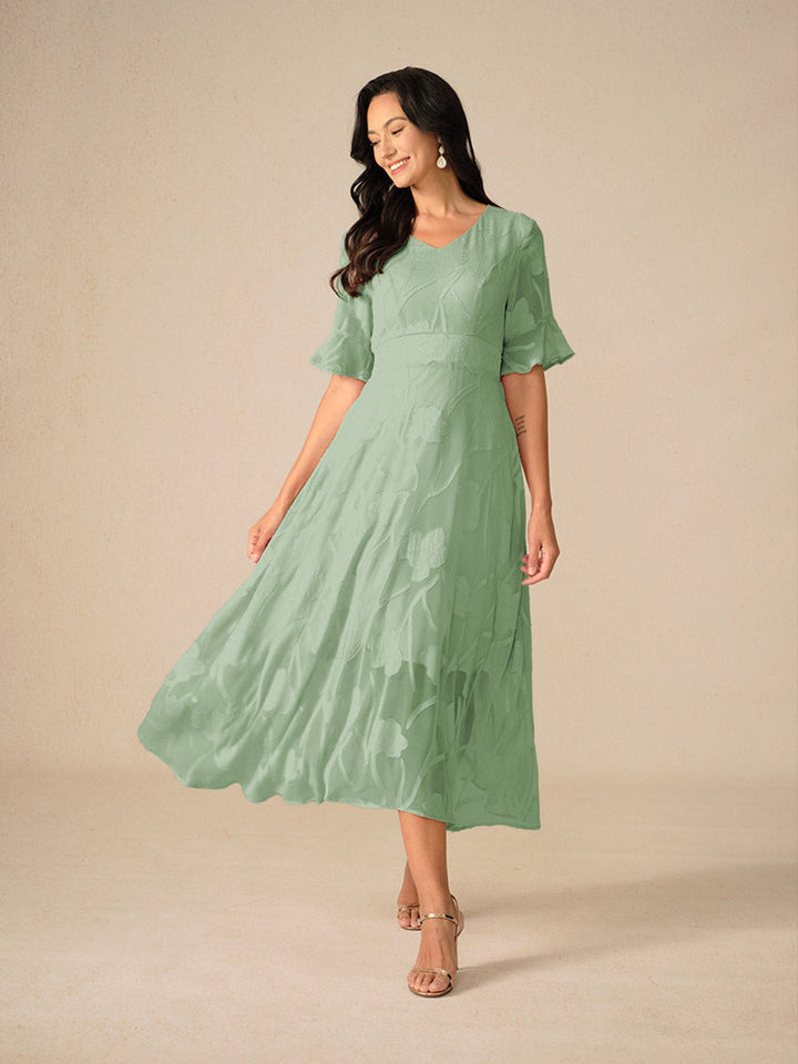 Aishana | Vestido Midi Floral de Manga Corta para Mujeres