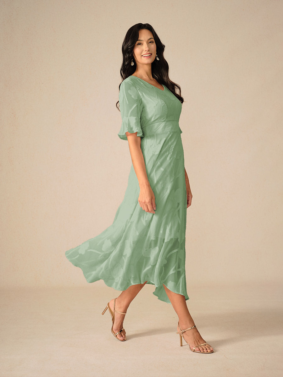 Aishana | Vestido Midi Floral de Manga Corta para Mujeres