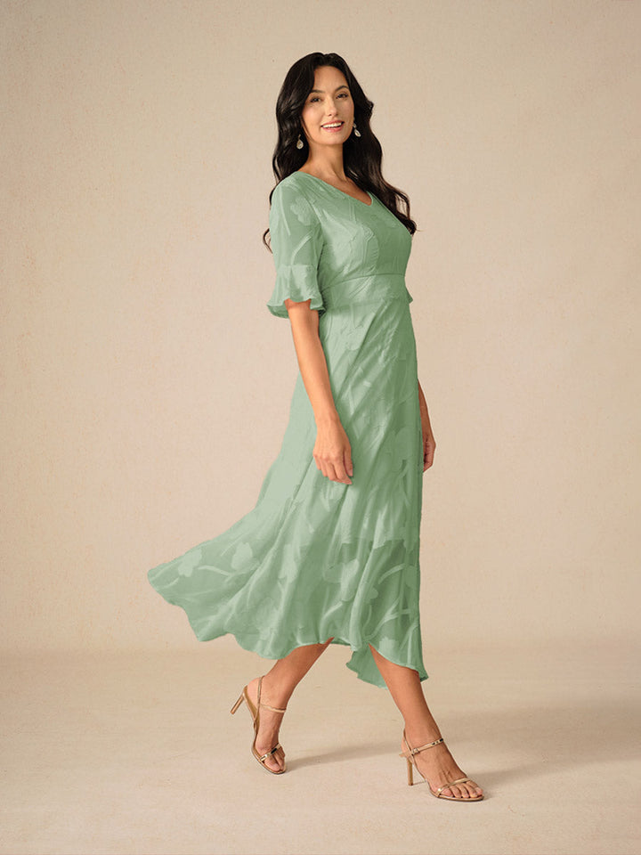 Aishana | Vestido Midi Floral de Manga Corta para Mujeres