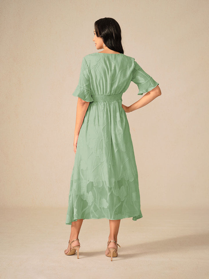 Aishana | Vestido Midi Floral de Manga Corta para Mujeres