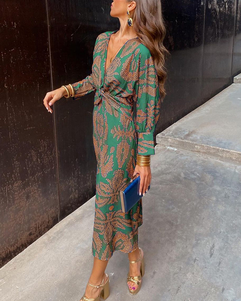 Ely | Vestido Midi de Cuello en V Profundo para Mujeres