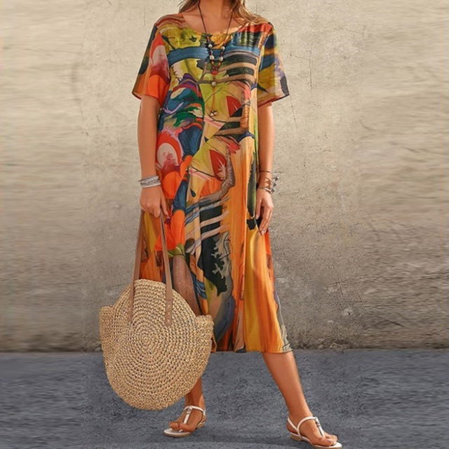 Emmanuelle | Vestido Midi de Manga Corta hasta la Pantorrilla para Mujeres