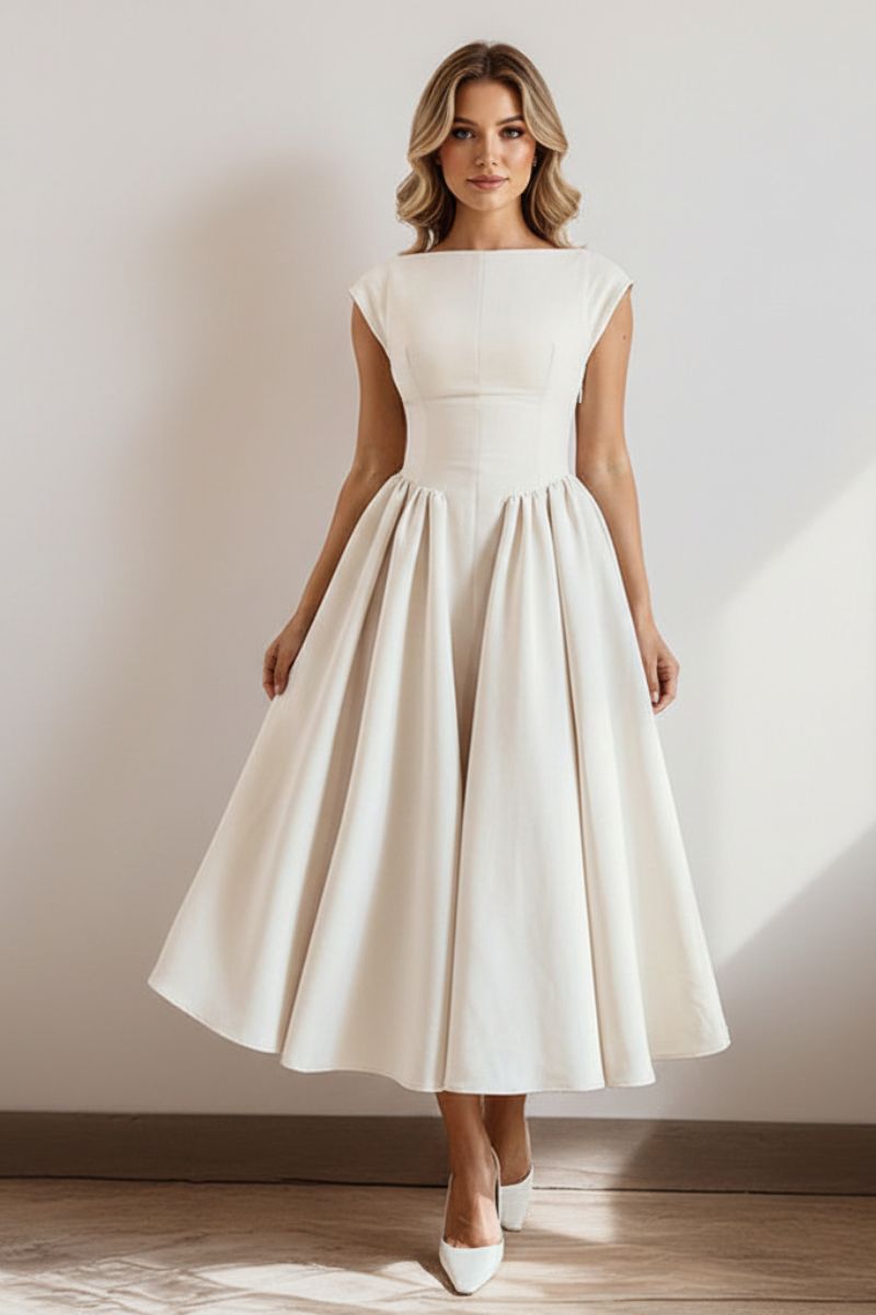 Lexi | Vestido Midi de Cóctel Sin Mangas con Escote Barco para Mujeres