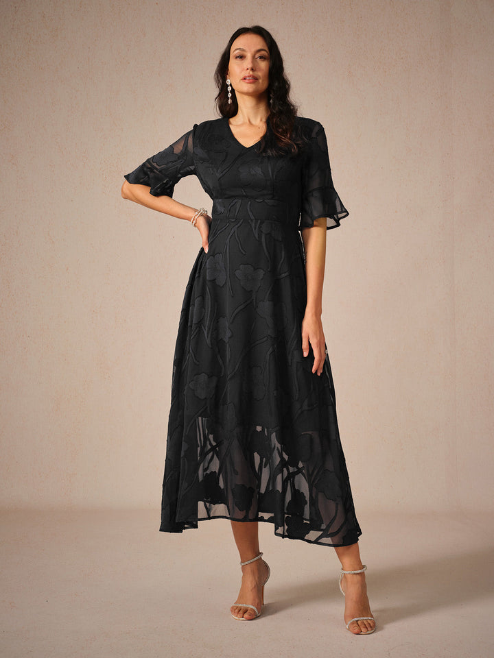 Aishana | Vestido Midi Floral de Manga Corta para Mujeres