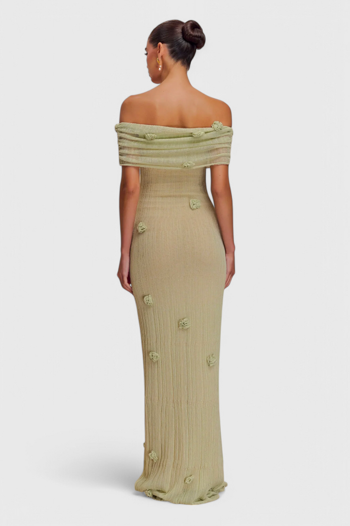 Barbara Vestido Maxi de Punto Off-Shoulder