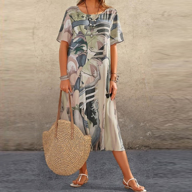 Emmanuelle | Vestido Midi de Manga Corta hasta la Pantorrilla para Mujeres