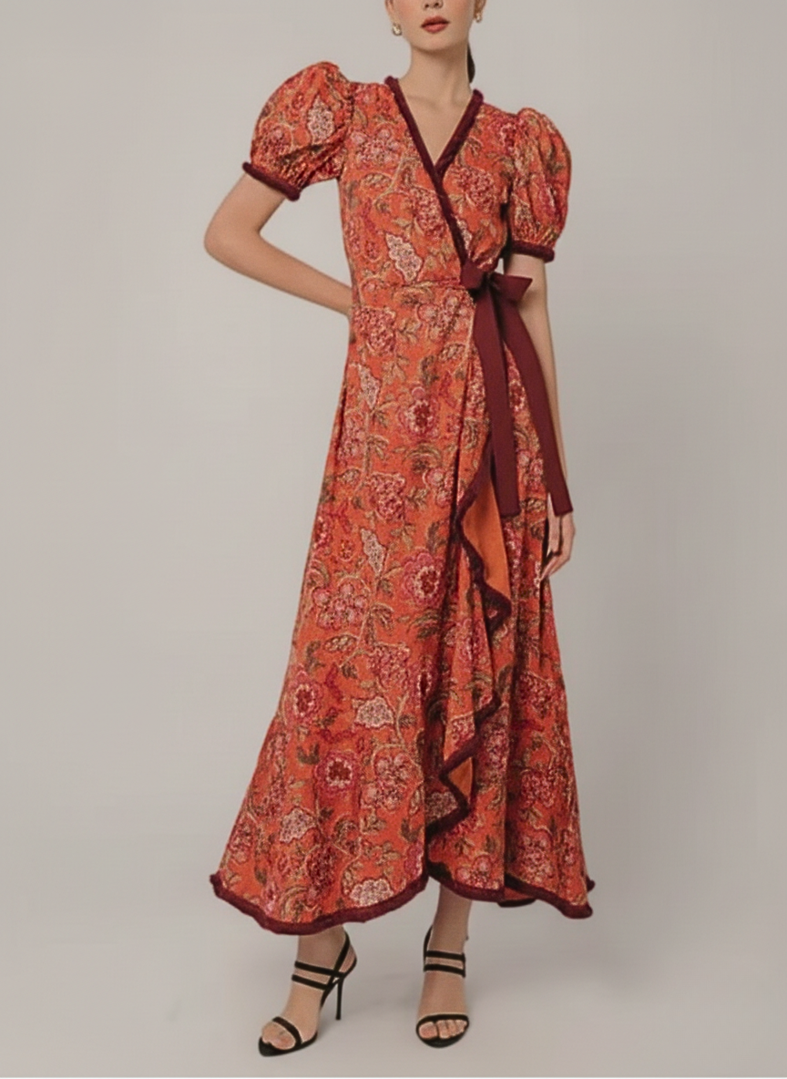 Nellie | Vestido Midi Envoltura de Manga Corta para Mujer