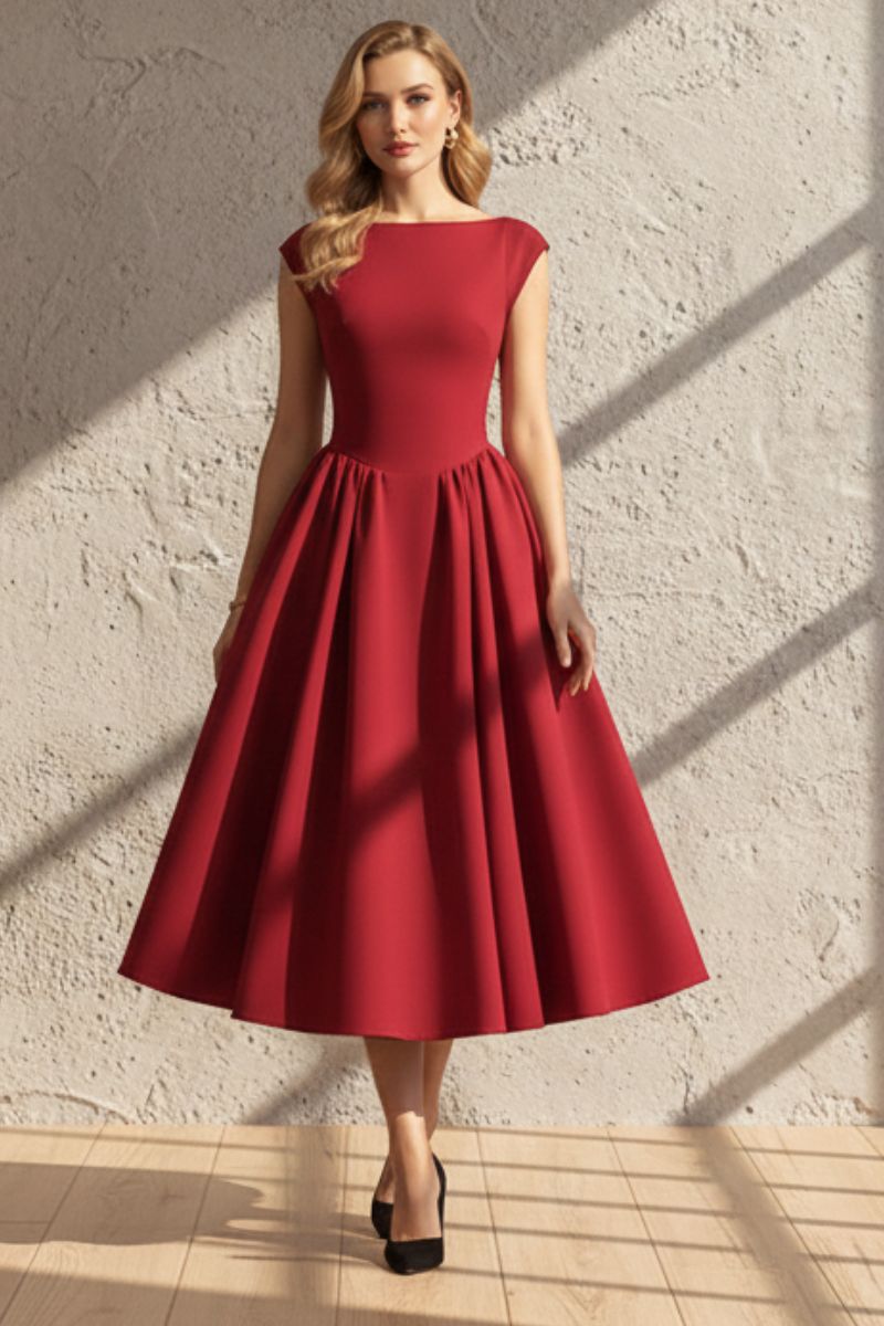 Lexi | Vestido Midi de Cóctel Sin Mangas con Escote Barco para Mujeres
