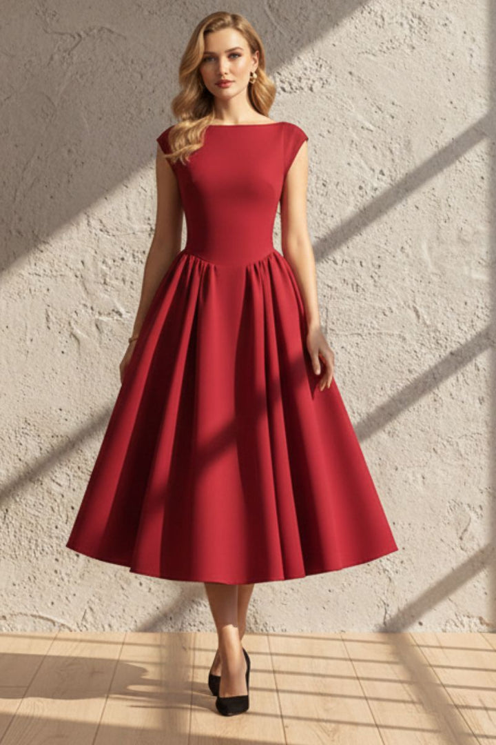 Lexi | Vestido Midi de Cóctel Sin Mangas con Escote Barco para Mujeres