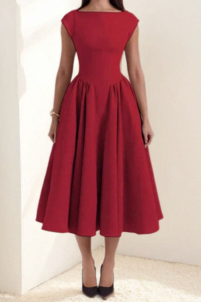 Lexi | Vestido Midi de Cóctel Sin Mangas con Escote Barco para Mujeres