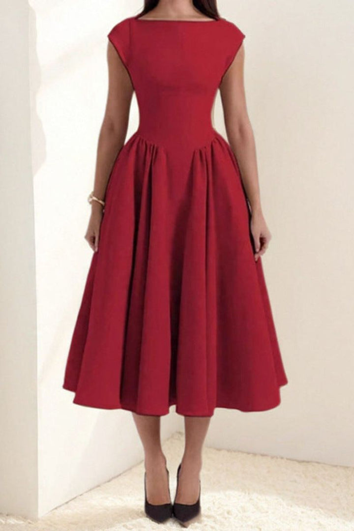Lexi | Vestido Midi de Cóctel Sin Mangas con Escote Barco para Mujeres