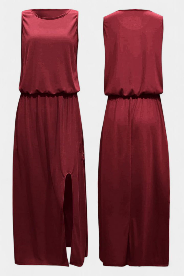 Dianne Vestido Sin Mangas con Abertura Lateral y Silueta Holgada