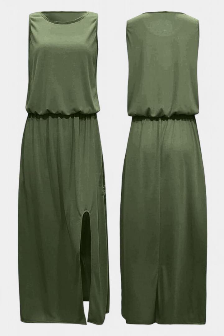 Dianne Vestido Sin Mangas con Abertura Lateral y Silueta Holgada