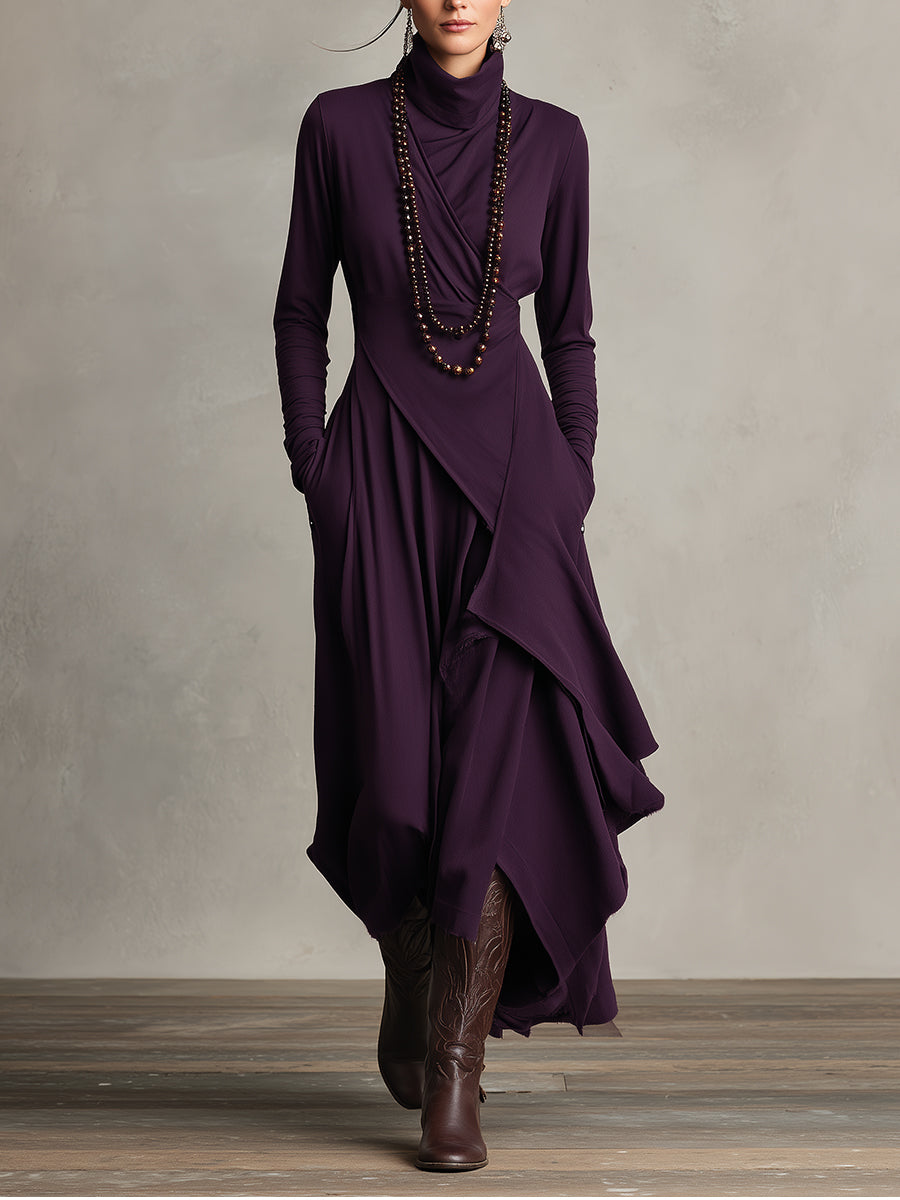 Natalia Maxivestido Asimétrico de Punto con Cuello Alto