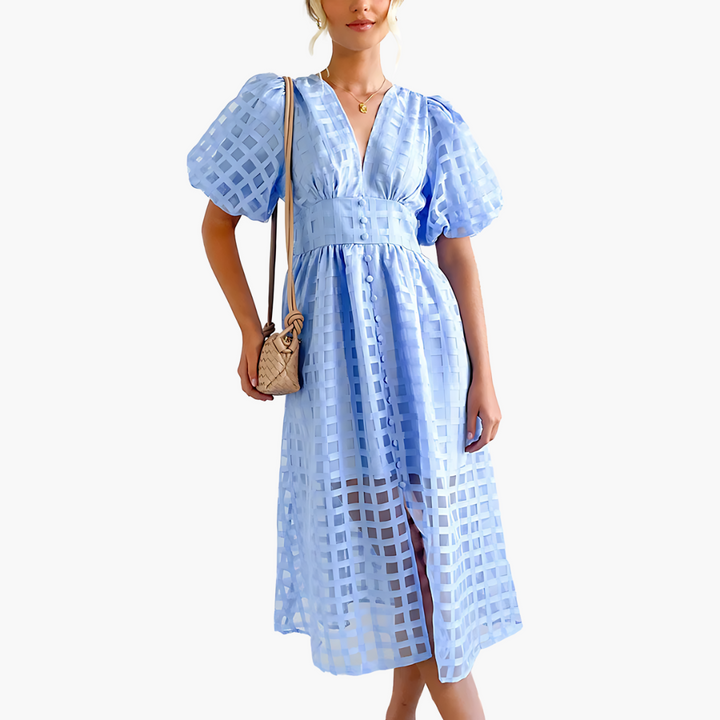 Aurelie | Vestido Midi de Cóctel con Mangas Abullonadas para Mujeres
