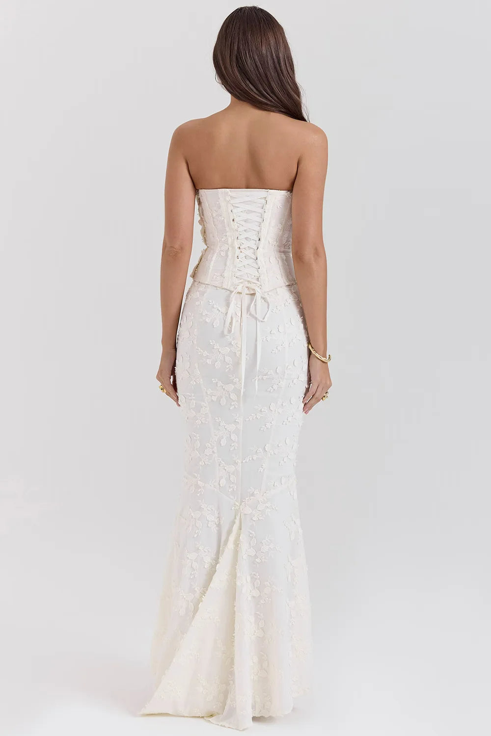 Vestido Maxi de Invitada de Boda Bordado Sin Tirantes