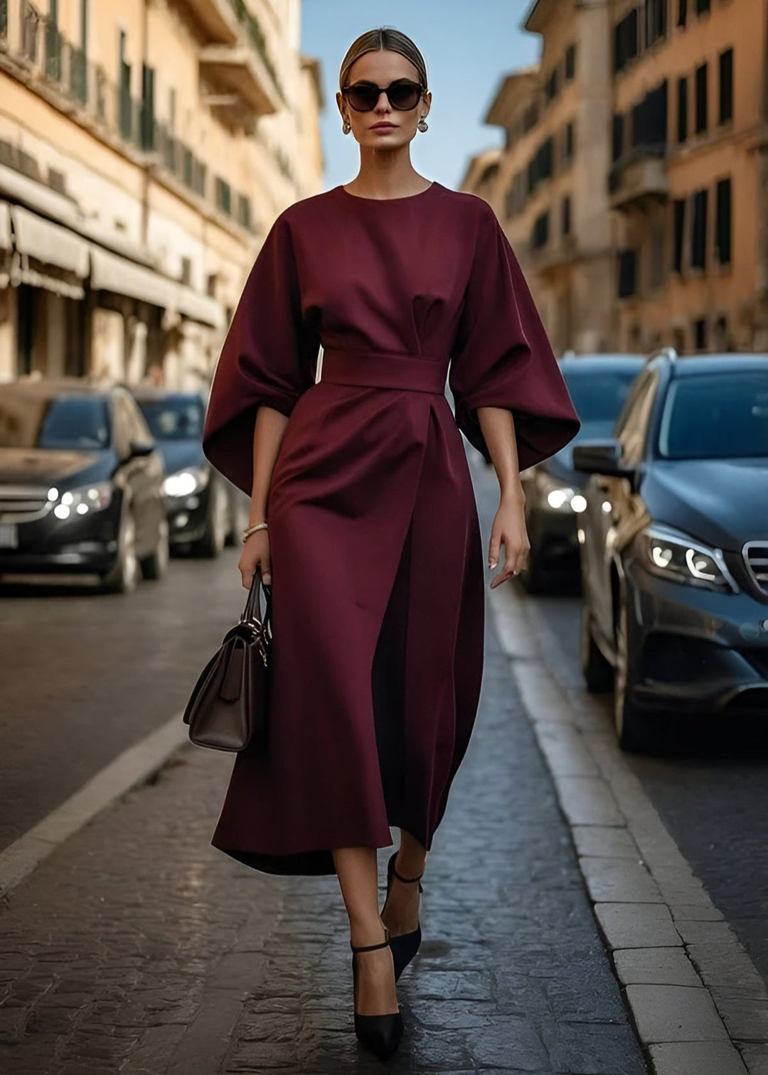 Ginerva | Vestido Midi de Manga Kimono para Mujeres