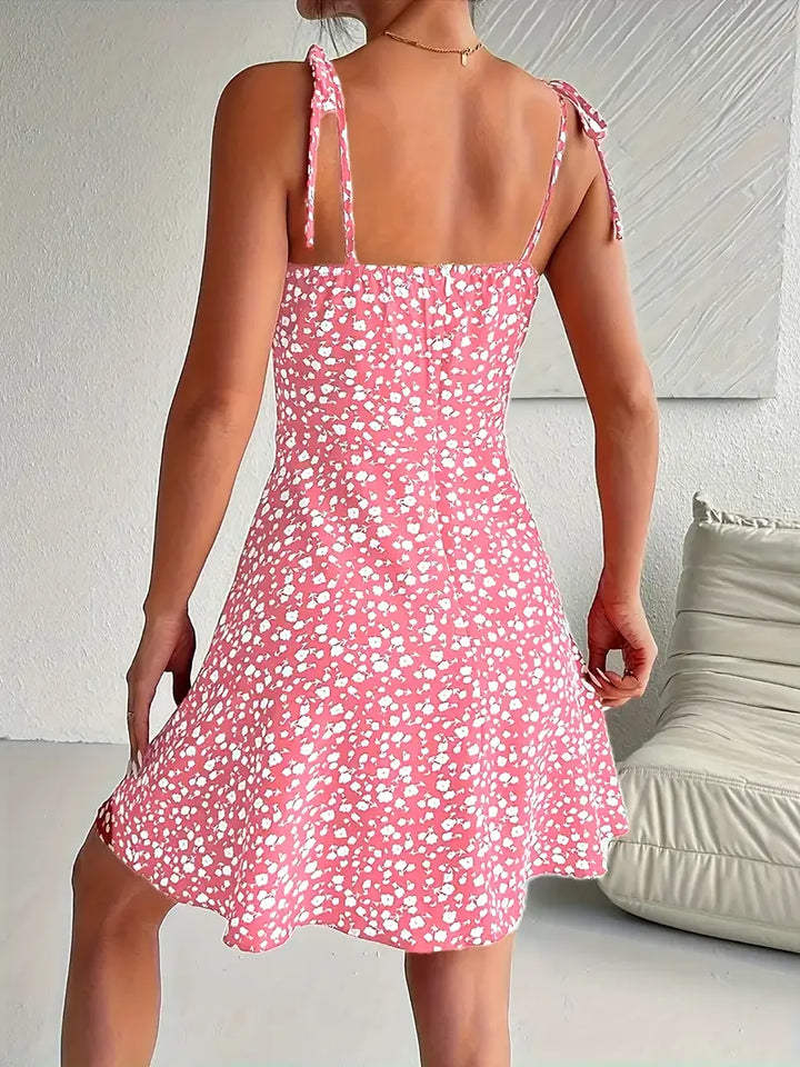Vestido mini de mujer con estampado floral y tirantes anudados